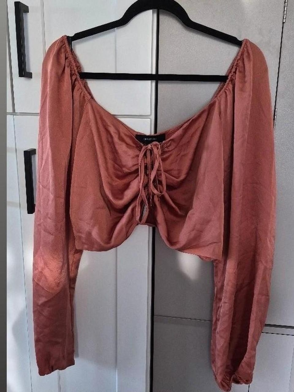 Forever 21 Dusty Rose Satin Lace-Up Crop Top